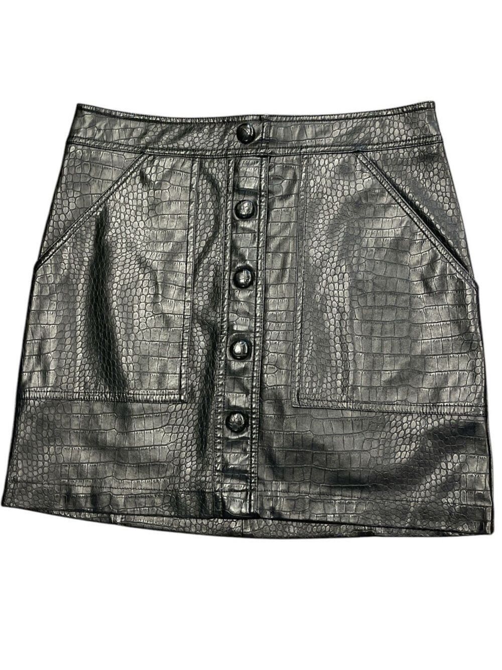 Catherine Malandrano SZ 4 black faux leather crocodile skin pattern mini skirt